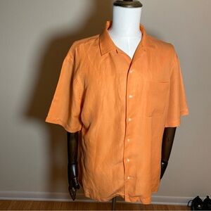 Polo Ralph Lauren Men's Shirt Caldwell Linen Silk XL Orange Loop Collar Vintage